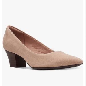 Clarks Teresa Step in Praline Suede Pointed Toe Heels